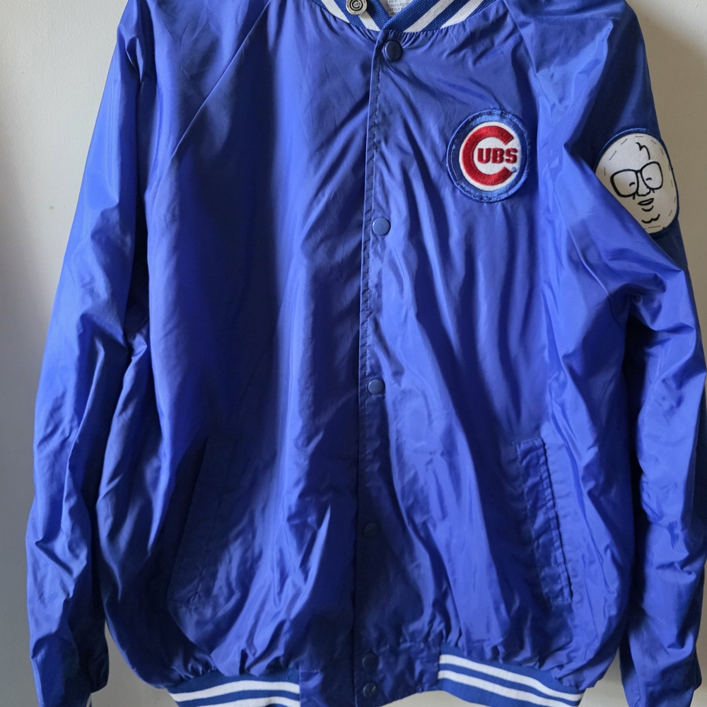 Vintage MLB 80s Mens Chicago Cubs Satin Jacket Haband Harry Caray Patch L